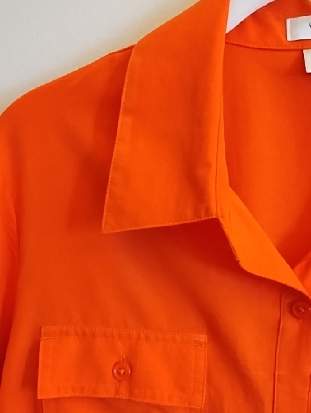Bright Orange Button-Up Shirt, Soft Material - Picture 5 of 9
